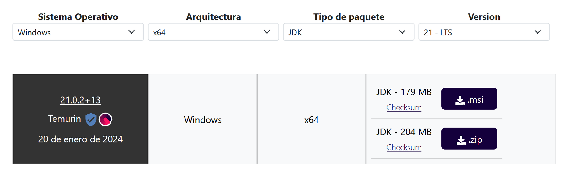 Elegimos la versión adecuada